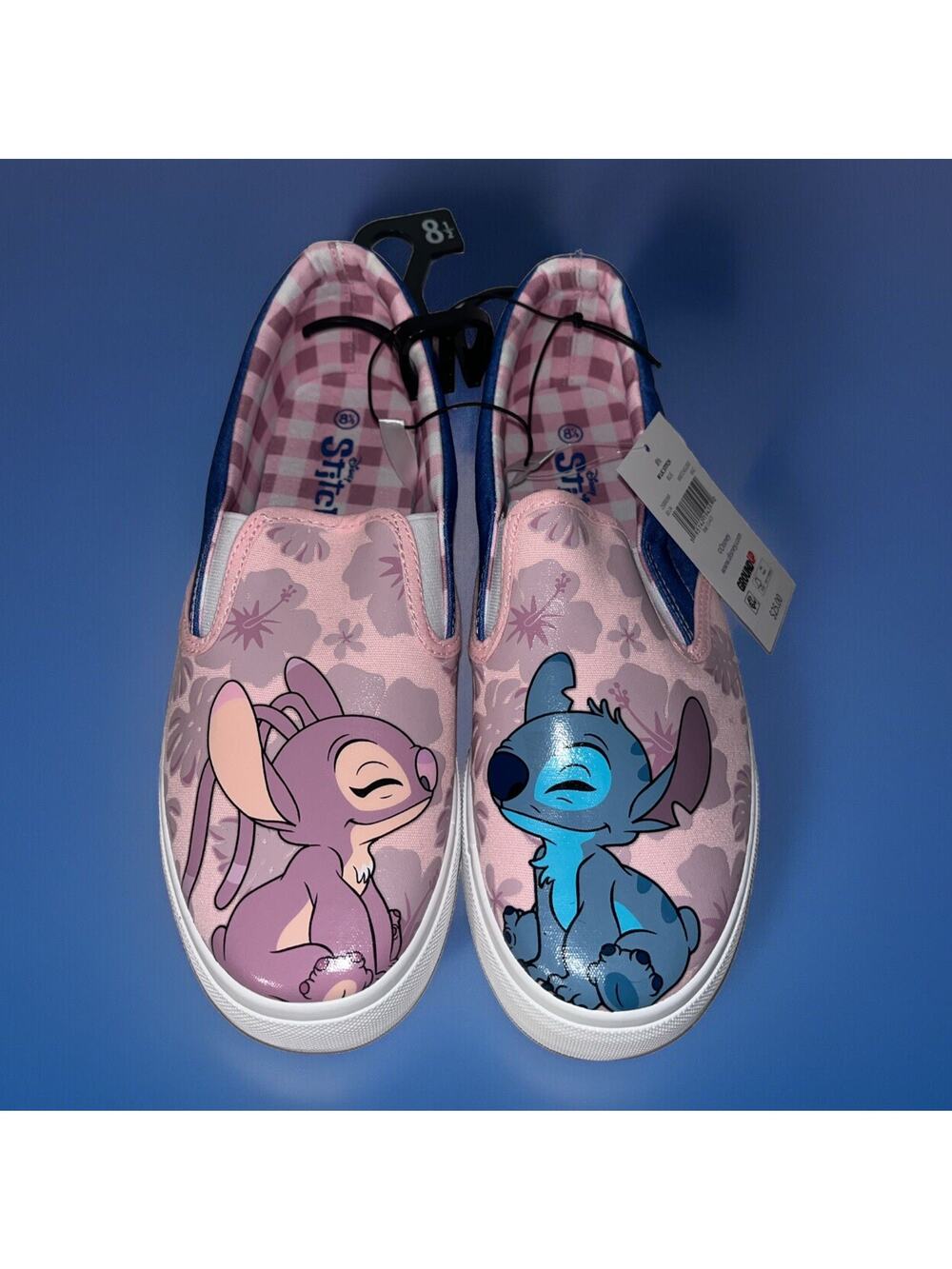 Disney Stitch & Angel Low Top Slip-on Sneakers Pink Shoes Ground Up Womens 8 1/2